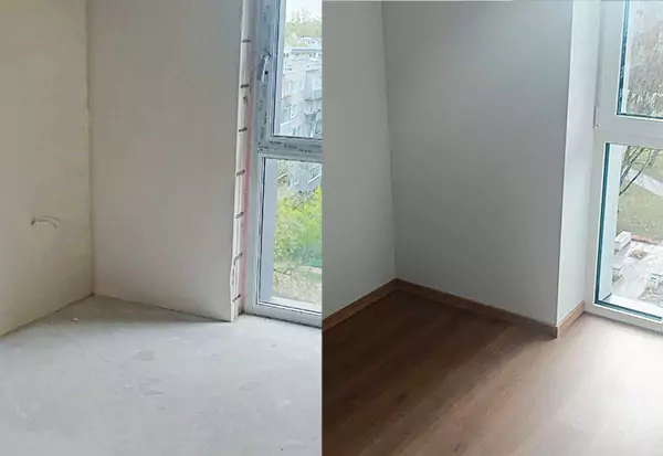 Darbo pavyzdys tarp dalinės apdailos ir pilnai įrengto buto.